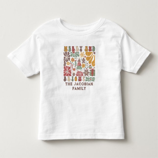 Camiseta Infantil Nome da família Ano de Reunião Boho Floral Natal (Frente)