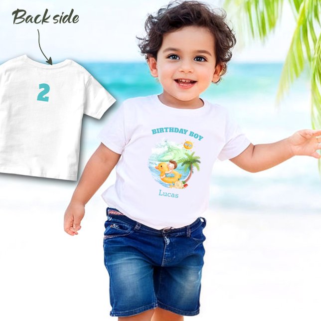 Camiseta Infantil Nome de Aniversário de Verão Bonito Nome Personali (Cute Summer Birthday Name Beach Boy Pool Party Toddler T-shirt)