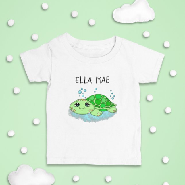 Camiseta Infantil Nome de Cartoon de Tartaruga Cuta Personalizada (Criador carregado)