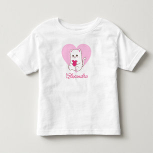 Camiseta Infantil Nome de Gato Coração Rosa Kawaii Fofo Personalizad