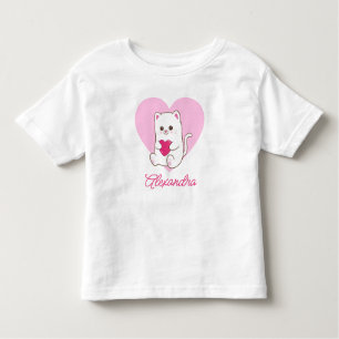 Camiseta Infantil Nome de Gato de Coração Rosa Kawaii Cute Personali