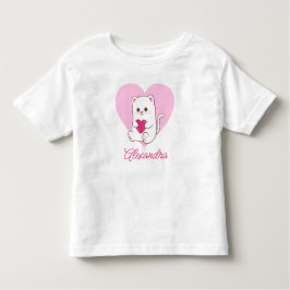 Camiseta Infantil Nome de Gato Personalizado Rosa Kawaii Coração Fof