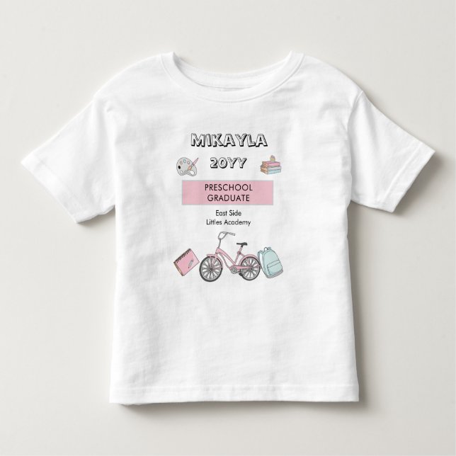 Camiseta Infantil Nome de Graduação da Pré-escola Cuta | Ano | Escol (Frente)
