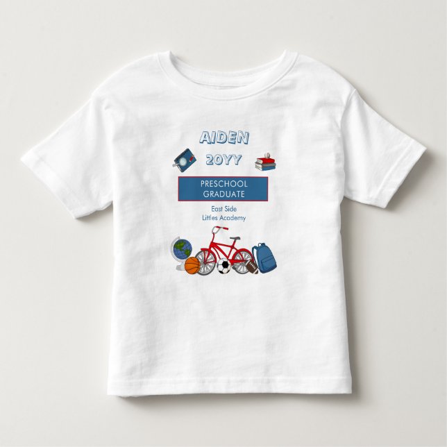 Camiseta Infantil Nome de Graduação da Pré-escola Cuta | Ano | Tod d (Frente)