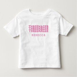 Camiseta Infantil Nome de Letra Retroativa do Threenager Rosa