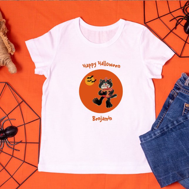 Camiseta Infantil Nome divertido Gatos de Lua Preta e Bonita do Hall (Criador carregado)