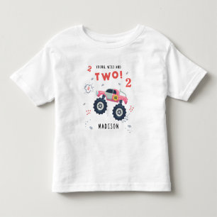 Camiseta Infantil Nome do 2º Aniversário de Caminhões de Carros Mons