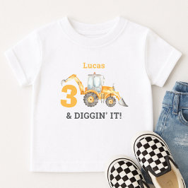 Camiseta Infantil Nome do 3º Aniversário da Three & Diggin' It Const