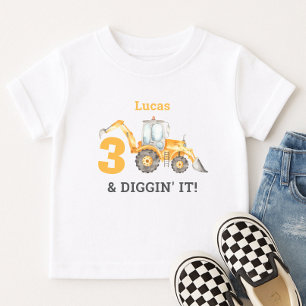 Camiseta Infantil Nome do 3º Aniversário da Three & Diggin' It Const