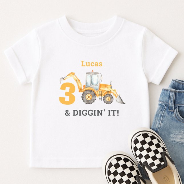 Camiseta Infantil Nome do 3º Aniversário da Three & Diggin' It Const (Criador carregado)