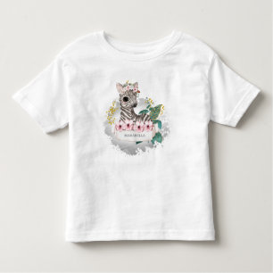 Camiseta Infantil *~* Nome do Bebê Zebra Flores Selva Doce Rapariga