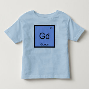 Camiseta Infantil Nome do Gideon Elemento Químico Mesa periódica