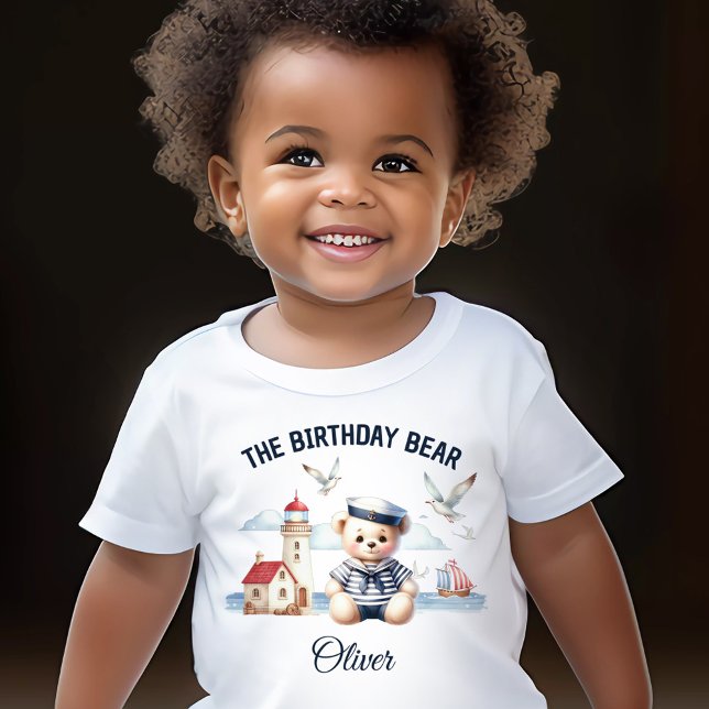 Camiseta Infantil Nome do segundo aniversário Náutico do Navegador C (2nd Birthday Nautical Sailor Cute Bear Boy Name Toddler T-shirt)