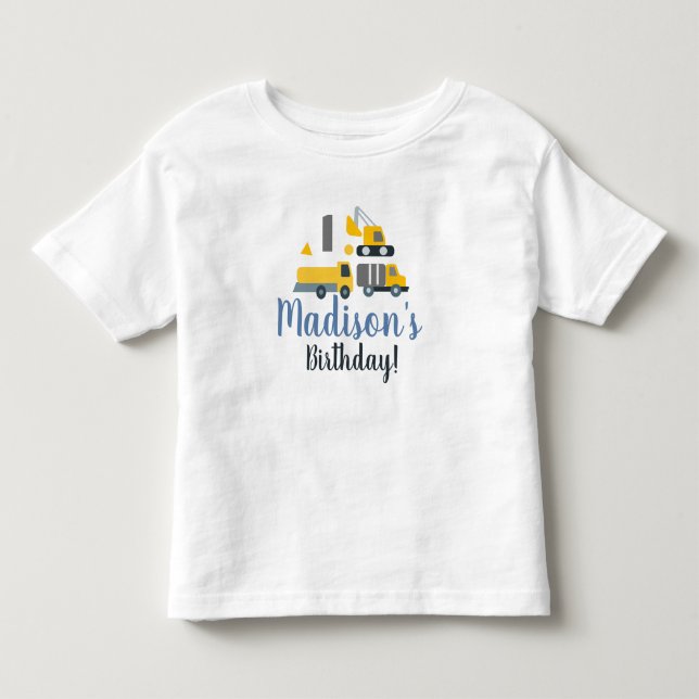 Camiseta Infantil Nome do Veículo da Festa de Um Ano de Construção (Frente)