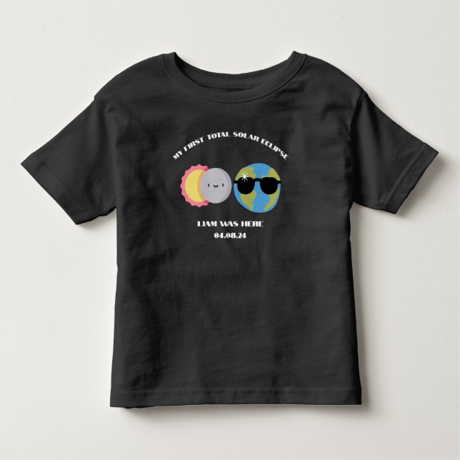 Camiseta Infantil Nome e data personalizados do Eclipse solar (Frente)