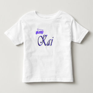 Camiseta Infantil Nome Kai Azul Com Caminhão de Bombeiros,