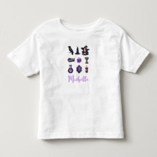Camiseta Infantil Nome Personalizado Bruxa fofa e corvo Halloween