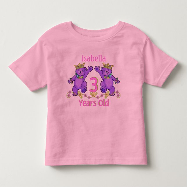 Camiseta Infantil Nome Personalizado de aniversário de 3 anos de Pri (Frente)