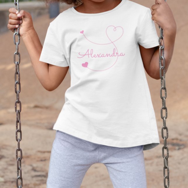 Camiseta Infantil Nome Personalizado de Corações Rosa Suave (Criador carregado)