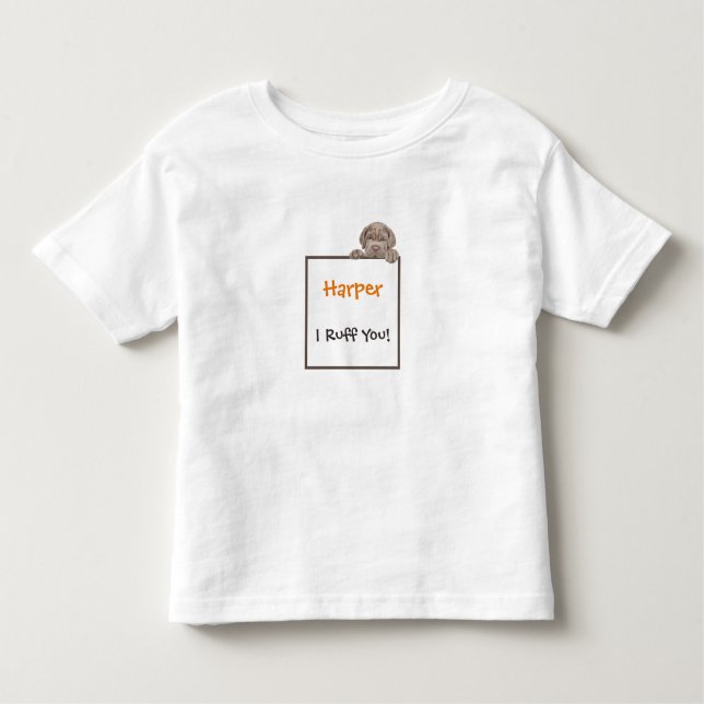 Camiseta Infantil Nome Personalizado de Quadro Adorável para Cachorr (Frente)