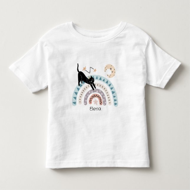 Camiseta Infantil Nome Personalizado do Cotovelo Arco-Íris Unicórnio (Frente)