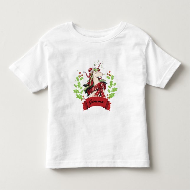 Camiseta Infantil Nome Personalizado do Unicorn de Natal Bonito (Frente)