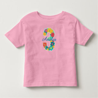 Camiseta Infantil Nome personalizado em número floral 3-Camiseta par