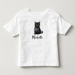 Camiseta Infantil Nome Personalizado Gatinho Preto Fofo de Halloween
