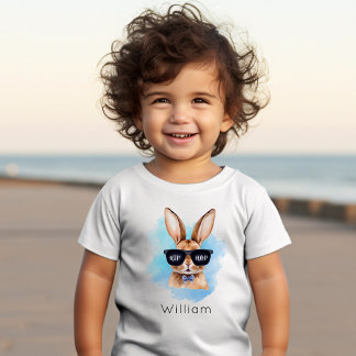 Camiseta Infantil Nome Personalizado Hip Hop do Bunny Boy da Páscoa