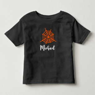Camiseta Infantil Nome Personalizado Laranja Teia de Aranha Hallowee