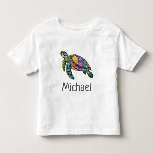 Camiseta Infantil Nome Personalizado Marítimo Tartaruga Oceânica Náu (Frente)
