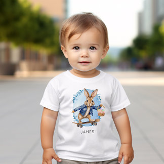 Camiseta Infantil Nome personalizado Skateboard Bunny Boy