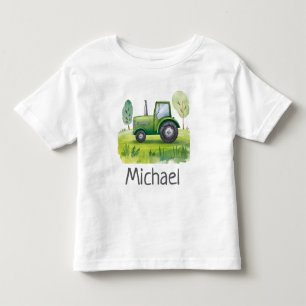 Camiseta Infantil Nome Personalizado Trator Verde Fazenda Aquarela  