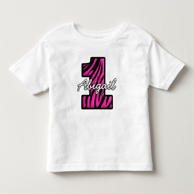 Camiseta Infantil Nome Personalizado Zebra Preta Rosa, Um Ano (Frente)