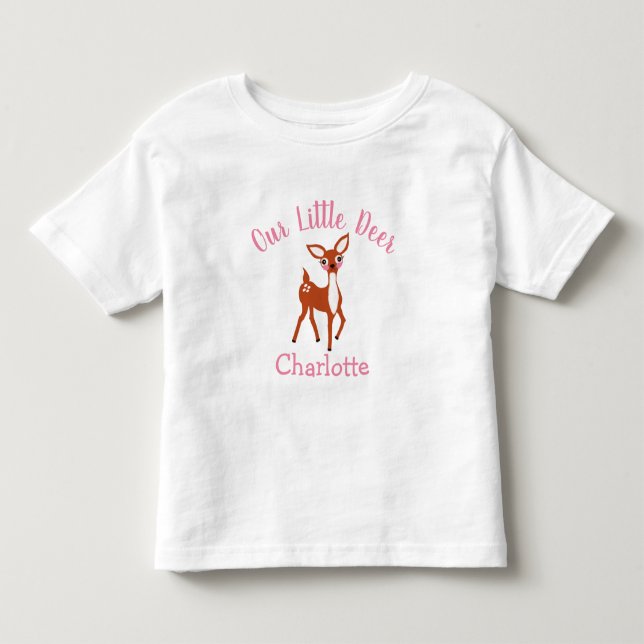 Camiseta Infantil Nosso Pequeno Veado Fofo Rosa Bebê Personalizado (Frente)