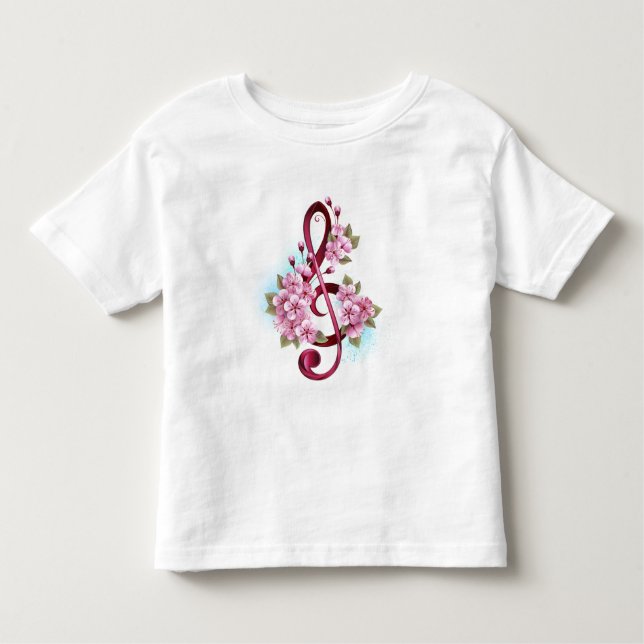 Camiseta Infantil Notas de clave de trecho musical com flores de Sak (Frente)