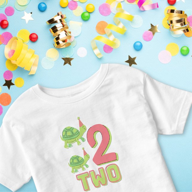 Camiseta Infantil Número 2 Tartaruga Cuta Contando Verde e Pêssego (Criador carregado)