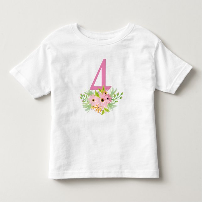 Camiseta Infantil Número 4 com Flores (Frente)