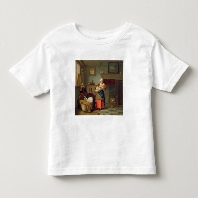 Camiseta Infantil Nursemaid com bebê em um interior (Frente)
