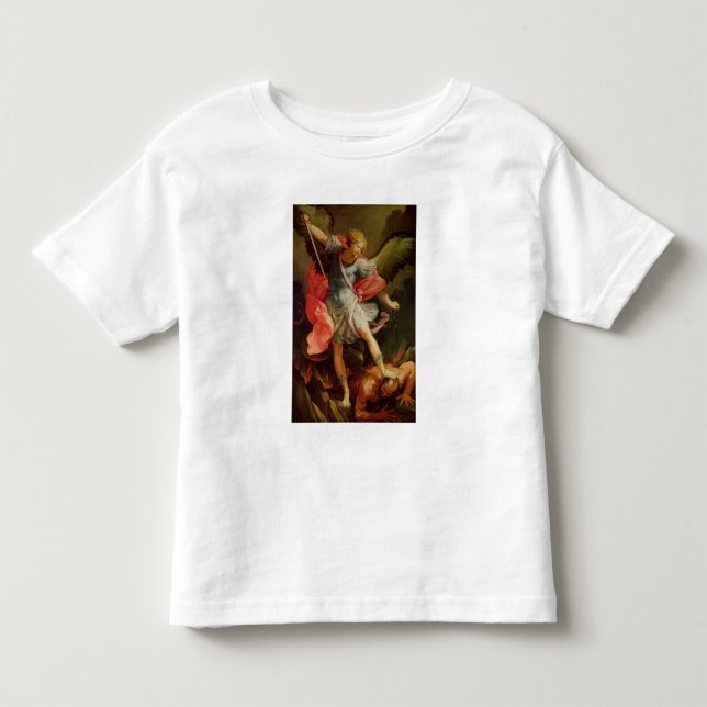 Camiseta Infantil O arcanjo Michael que derrota a satã (Frente)