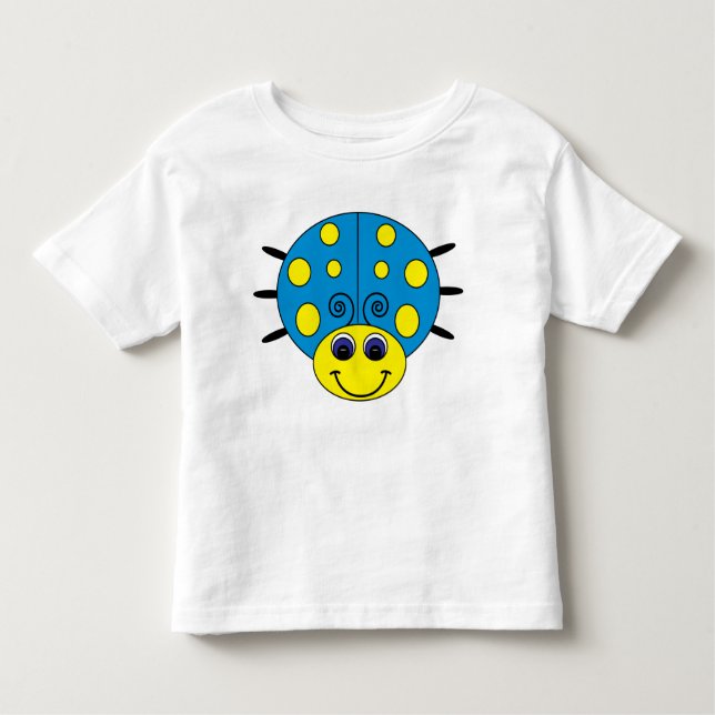 Camiseta Infantil O joaninha azul e amarelo caçoa o t-shirt (Frente)