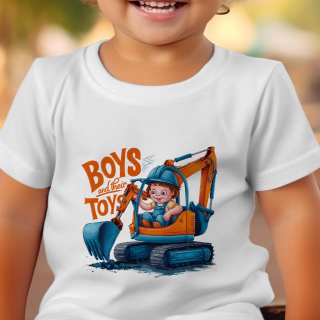 Camiseta Infantil O Jovem Explorador: Menino no Bulldozer (Criador carregado)