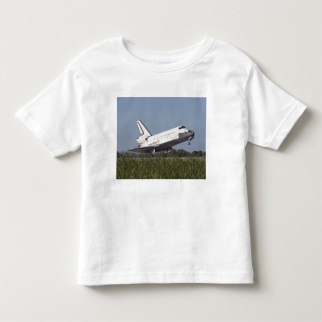 Camiseta Infantil O ônibus espacial Atlantis toca na pista 3 (Frente)