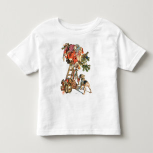Camiseta Infantil O papai noel levanta uma escada
