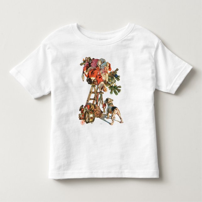 Camiseta Infantil O papai noel levanta uma escada (Frente)