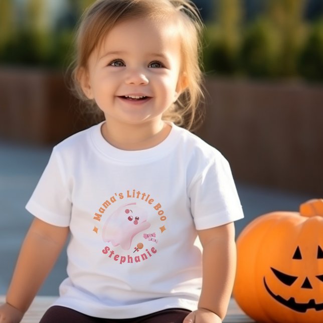 Camiseta Infantil O Pequeno Boo da Mamãe, Rosa-Rosa-Bonita de Toddle (Toddler's Cute Pink Ghost Mama's Little Boo Toddler T-shirt)