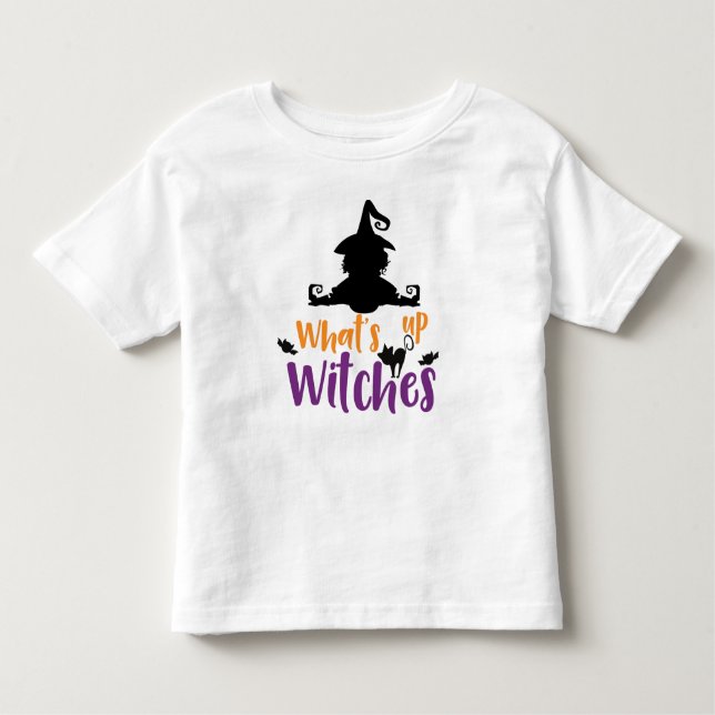Camiseta Infantil O que há, bruxa, gato, morcegos, Dia das Bruxas (Frente)
