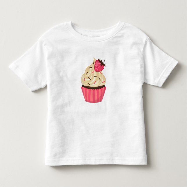 Camiseta Infantil O rosa bonito polvilha o cupcake da morango (Frente)