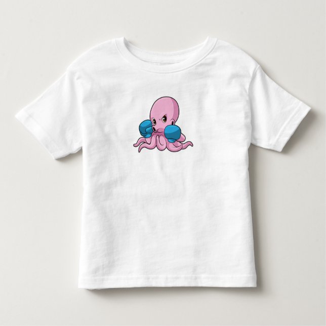 Camiseta Infantil Octopus como Boxer com luvas in a box (Frente)