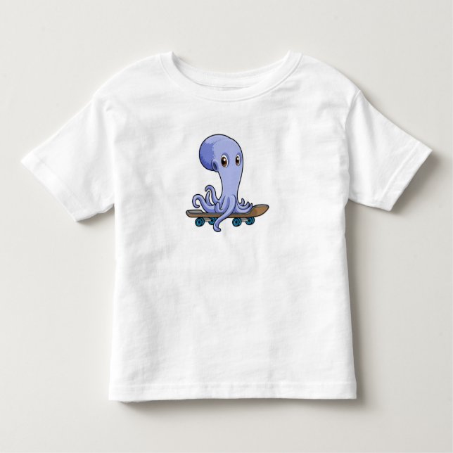 Camiseta Infantil Octopus como skater com skate (Frente)